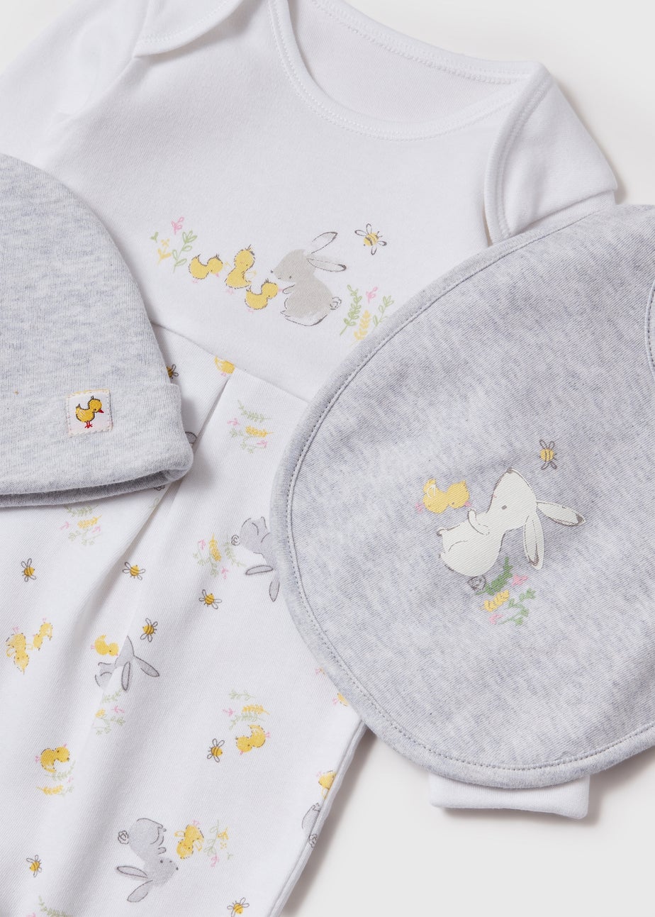 Baby 3 Piece White Bunny Print Set (Newborn-18mths)