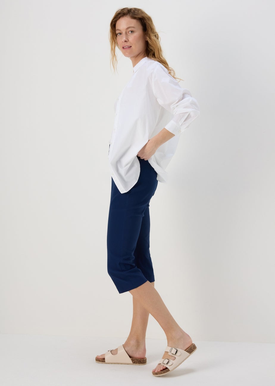 Navy Bengaline Cropped Trousers