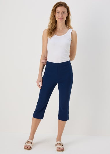 Navy Bengaline Cropped Trousers