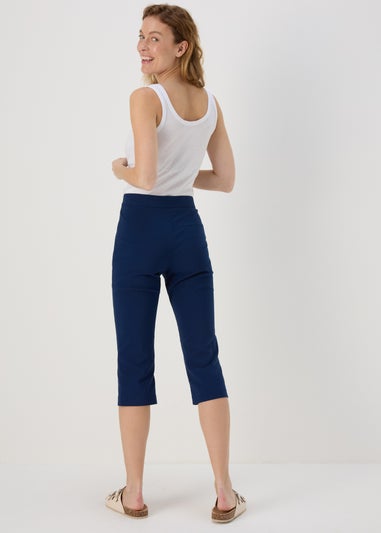 Navy Bengaline Cropped Trousers
