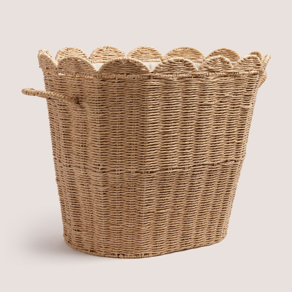 Oval Scallop Edge Woven Laundry Basket