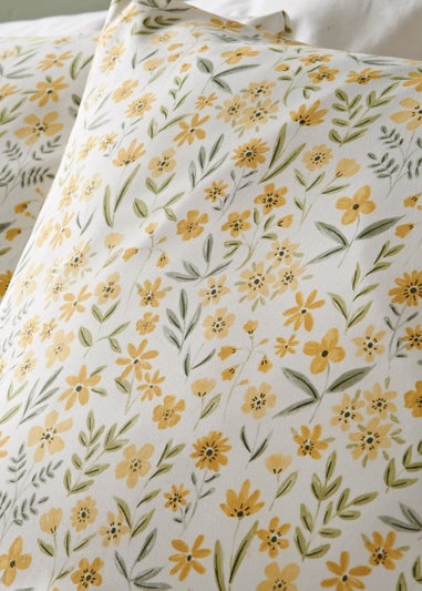Yellow Floral Scatter Print Reversible Duvet Cover