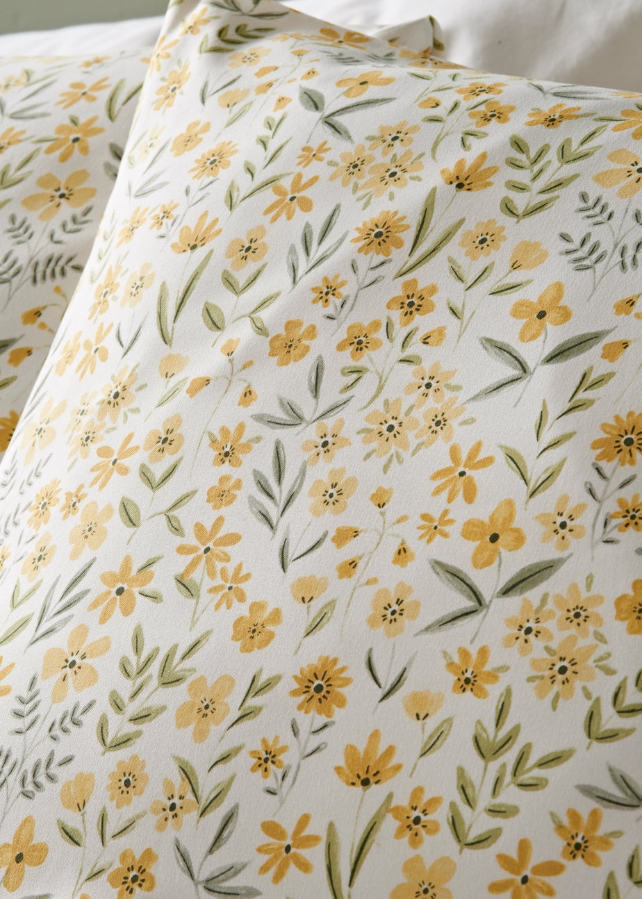 Yellow Floral Scatter Print Reversible Duvet Cover