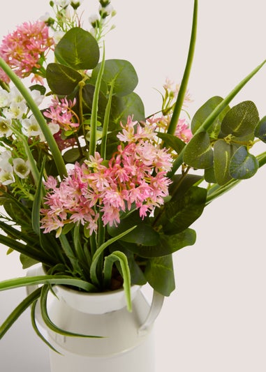 Pink Wild Flowers in Metal Vase