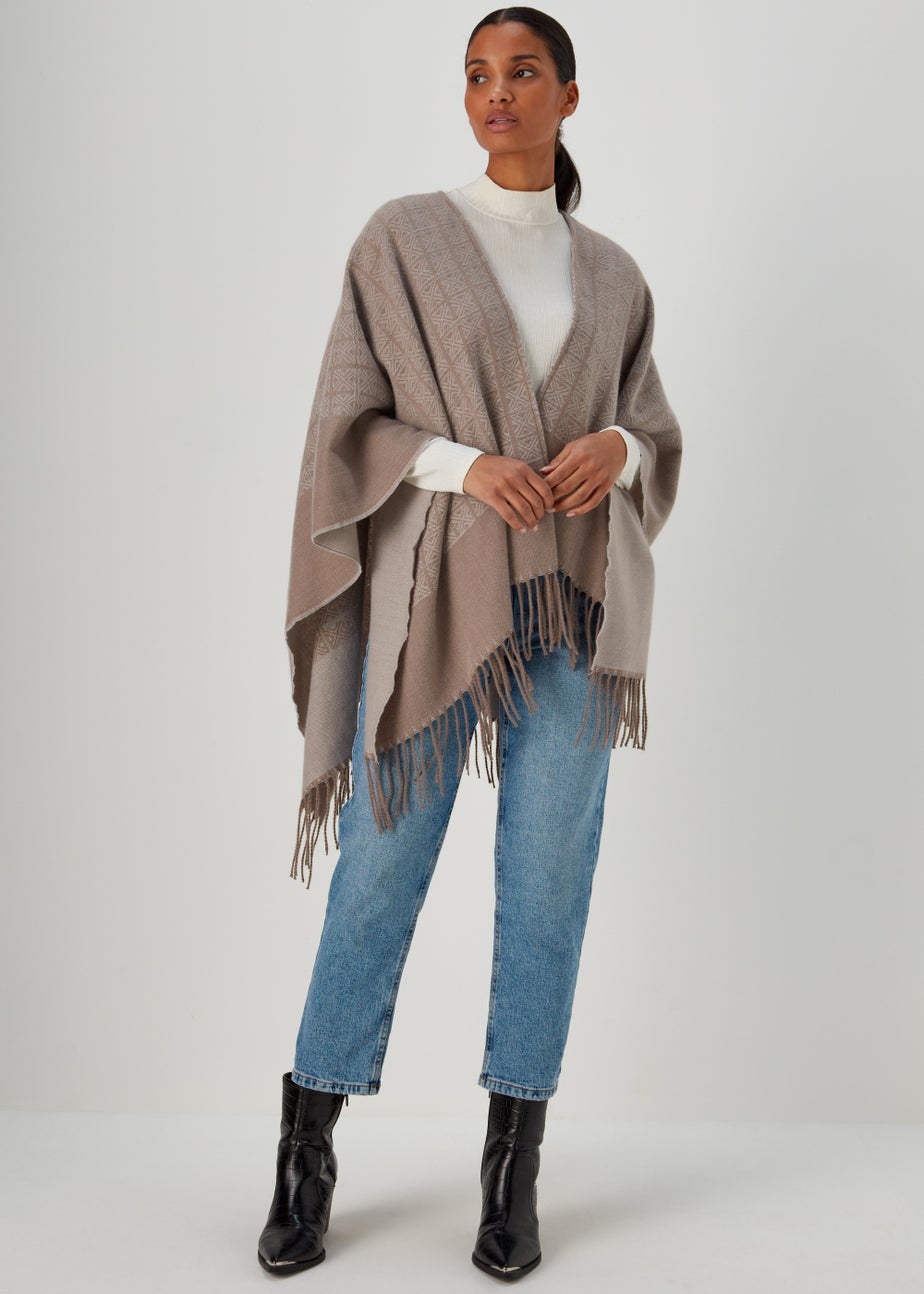 Taupe Monogram Print Shawl