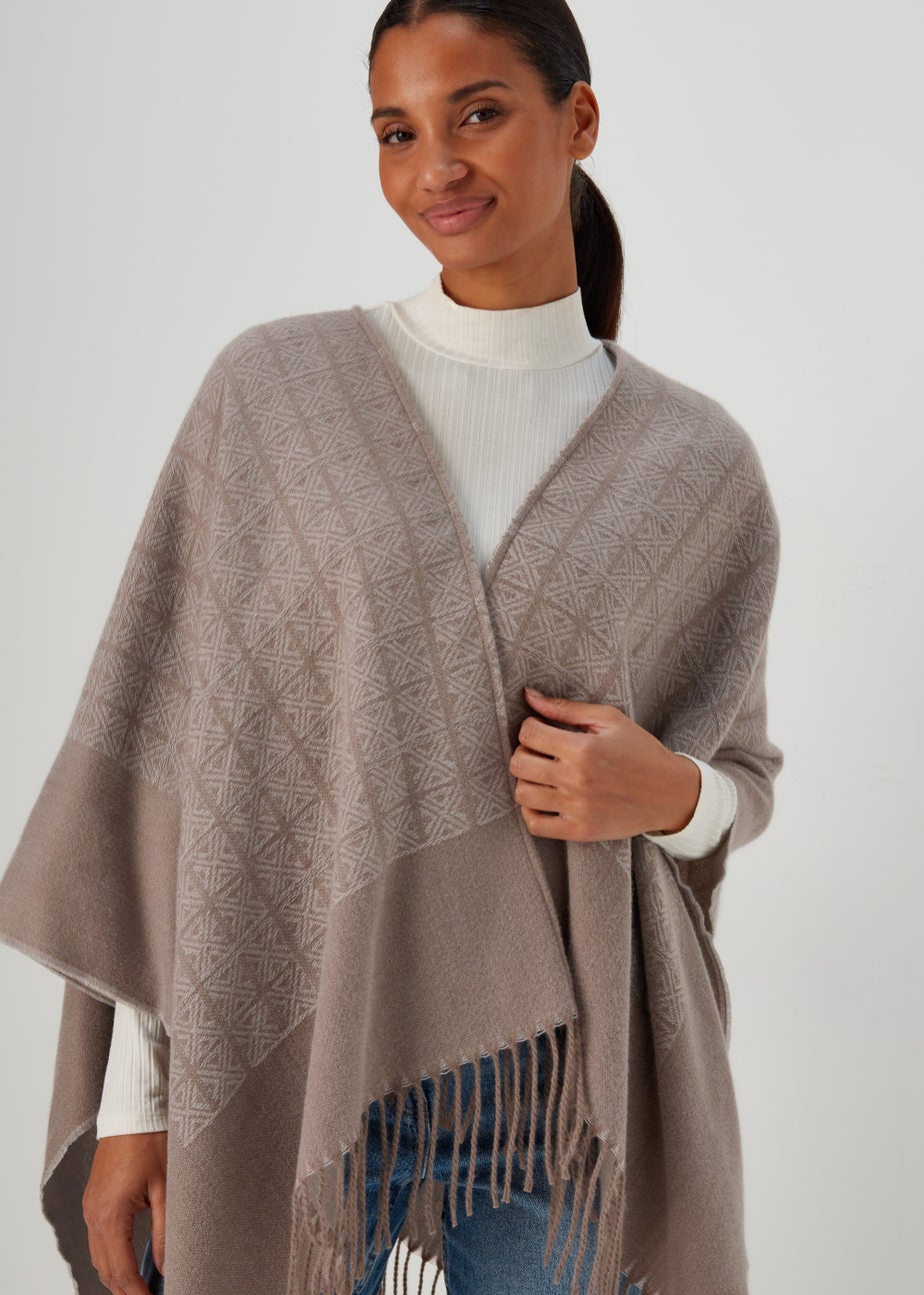 Taupe Monogram Print Shawl