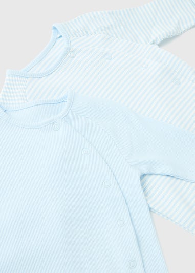 Baby 2 Pack Blue Layette Ribbed Sleepsuit (Newborn-12mths)