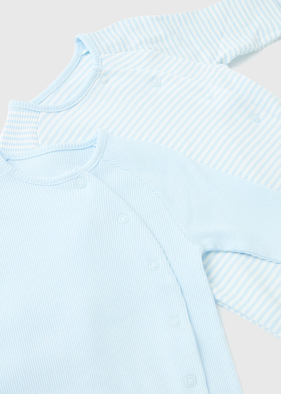 Baby 2 Pack Blue Layette Ribbed Sleepsuit (Newborn-12mths)