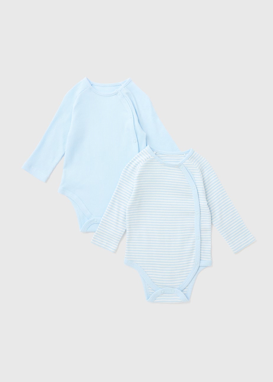 Baby 2 Pack Blue Layette Ribbed Bodysuits (Tiny Baby-18mths)