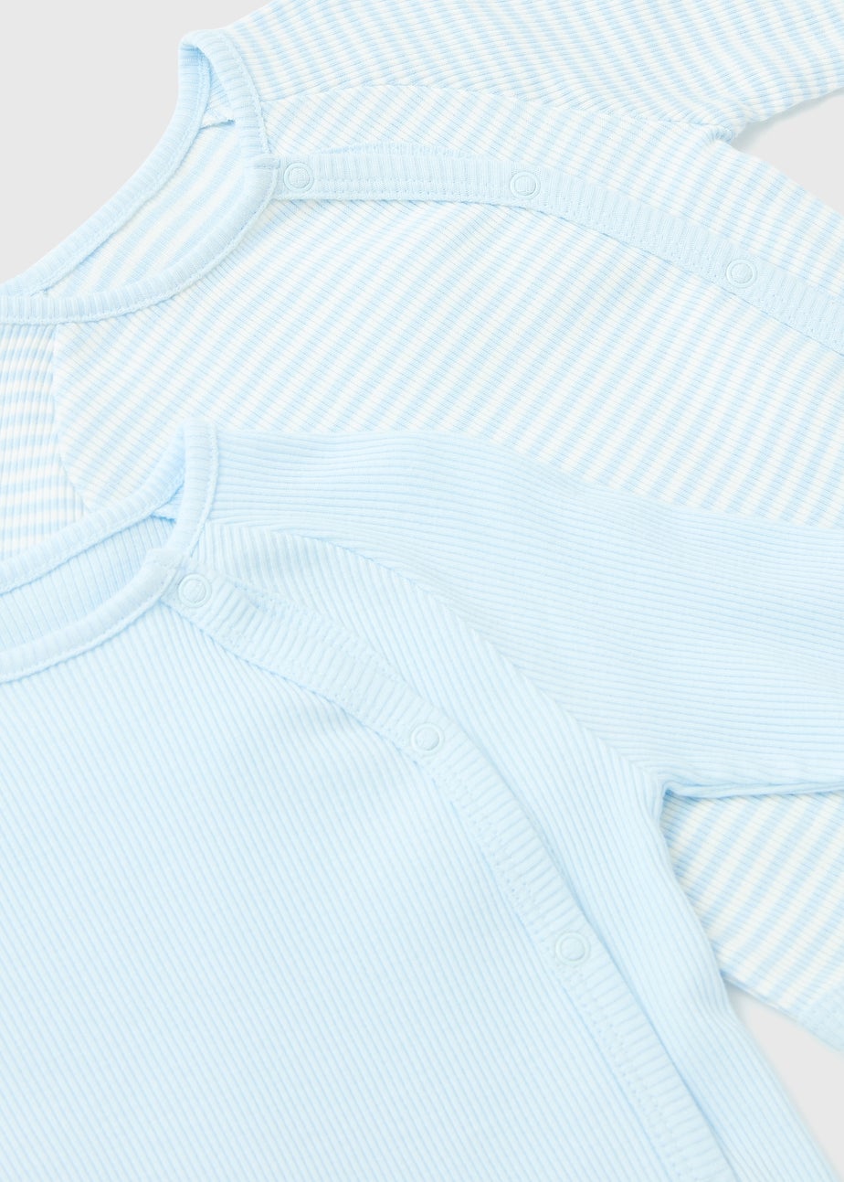 Baby 2 Pack Blue Layette Ribbed Bodysuits (Tiny Baby-18mths)