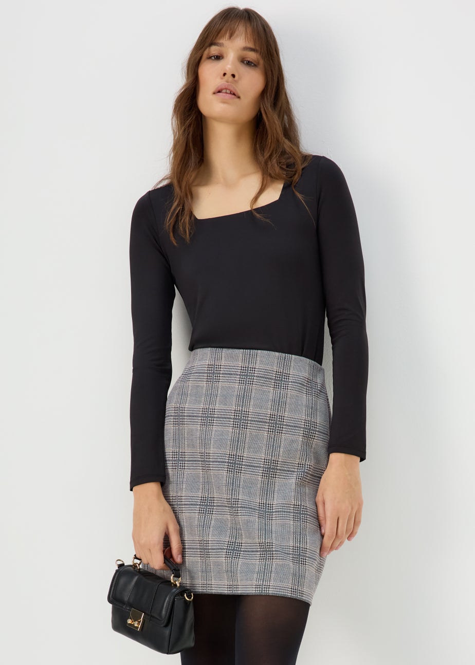 Et Vous Black Check Ponte Skirt