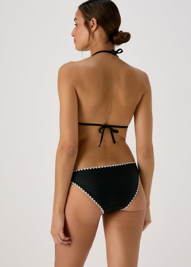 Black White Stitch Triangle Bikini Top