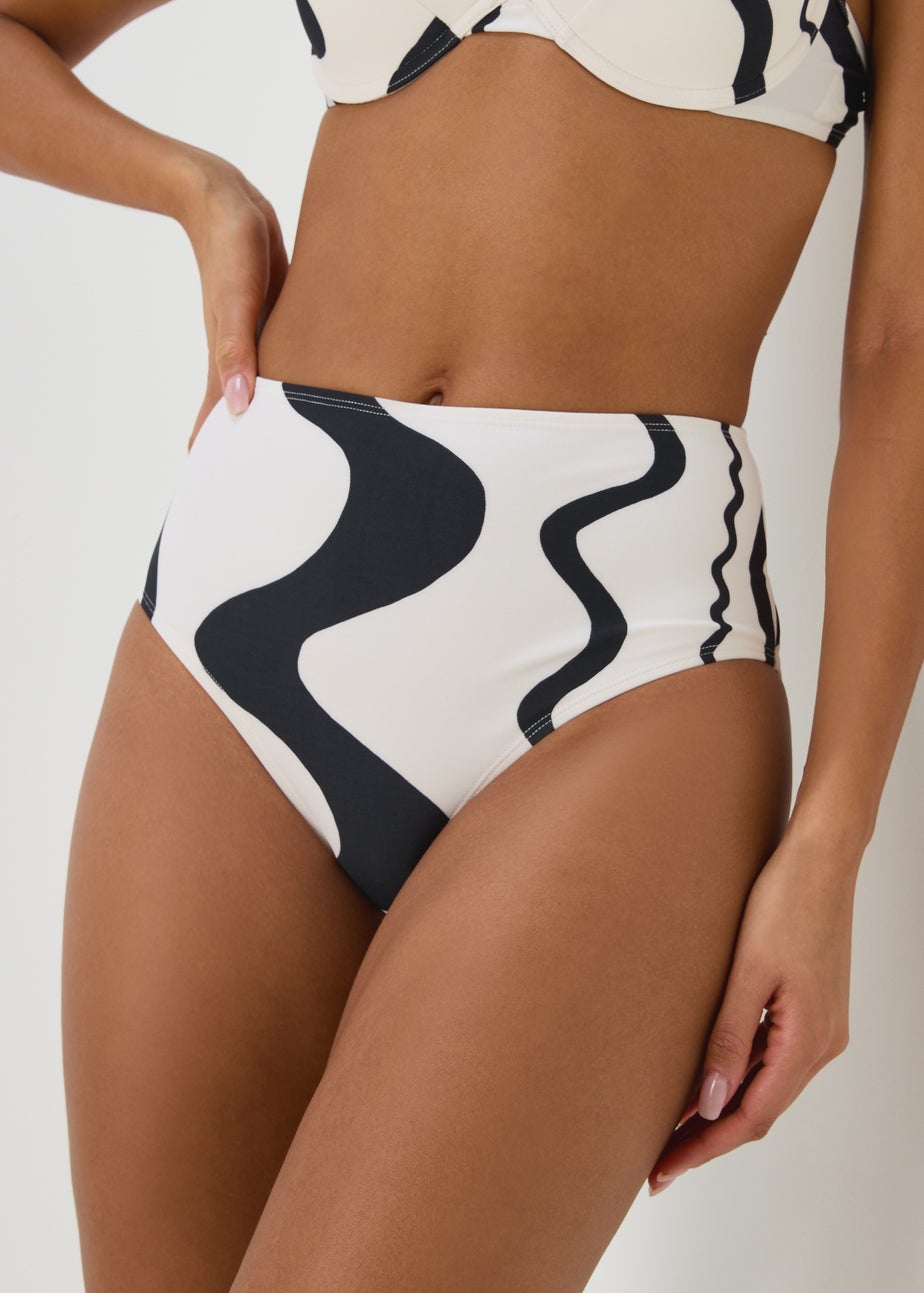 Black Swirl Design High Waisted Bikini Bottoms