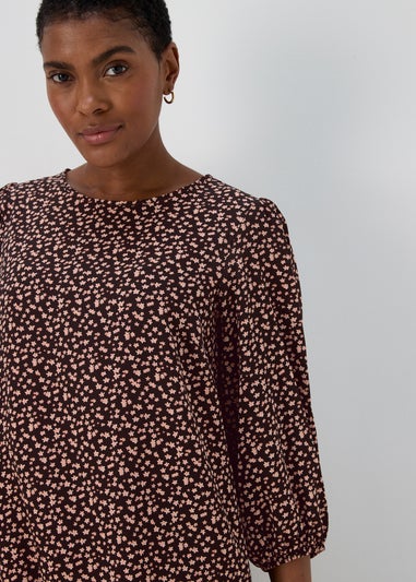 Black Floral Bubble Box Blouse