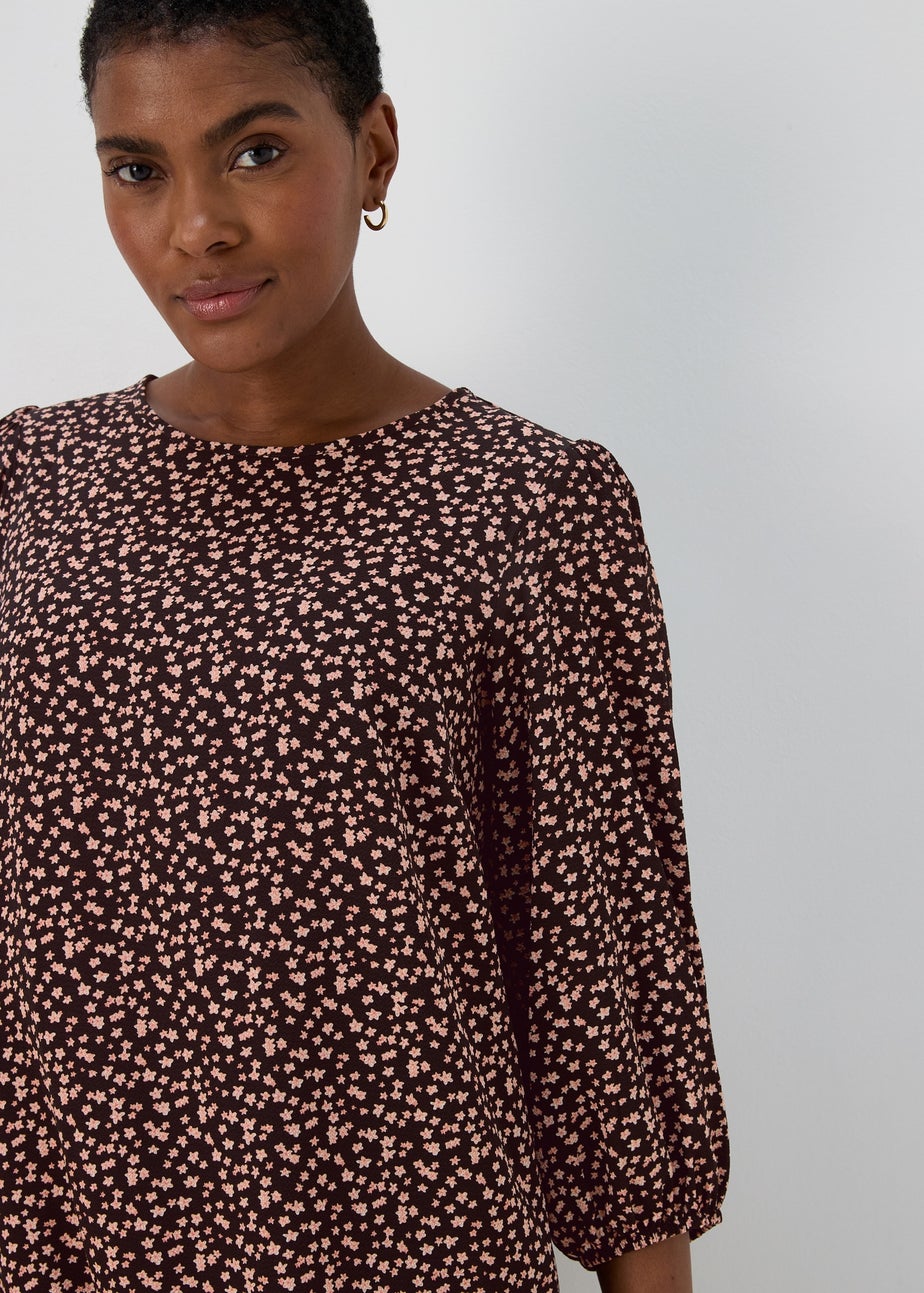 Black Floral Bubble Box Blouse