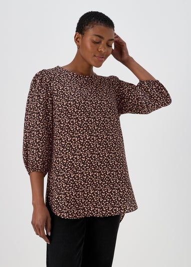 Black Floral Bubble Box Blouse