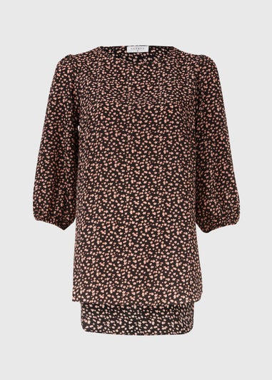 Black Floral Bubble Box Blouse