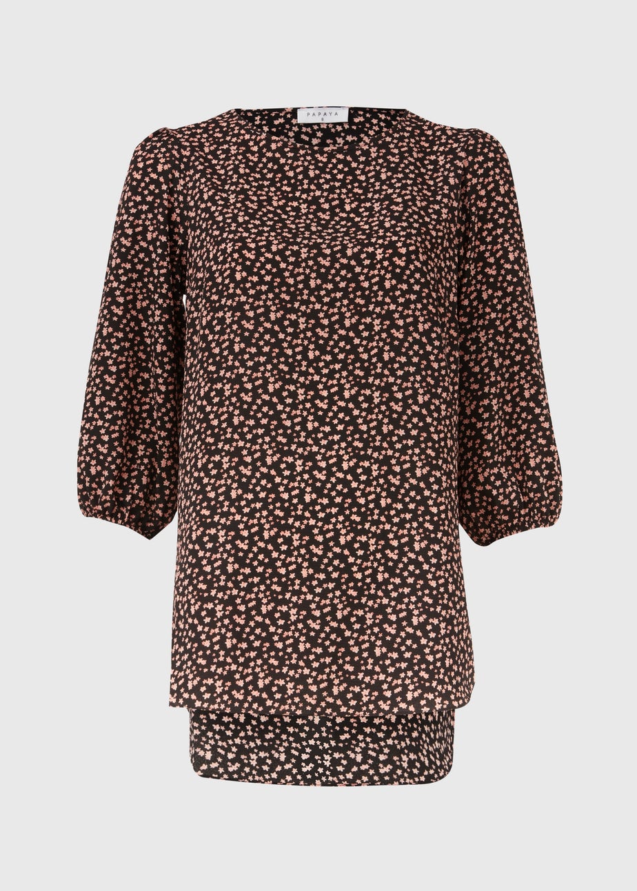 Black Floral Bubble Box Blouse