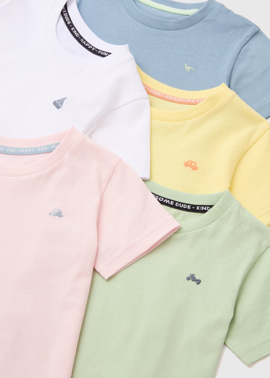Boys 5 Pack Multicolour Solid Bright T-Shirts (1-7yrs)