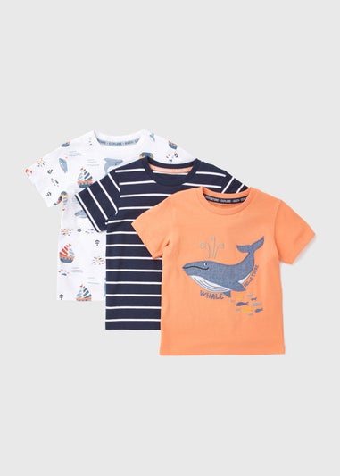Boys 3 Pack Coral Whale Print T-Shirts (1-7yrs)