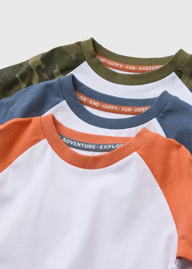 Boys 3 Pack Multicolour Raglan T-Shirt (1-7yrs)