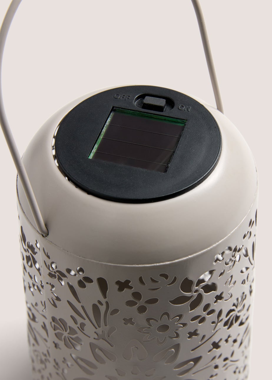 Outdoor Cream Floral Solar Metal Lantern (D11 x H17.5cm)
