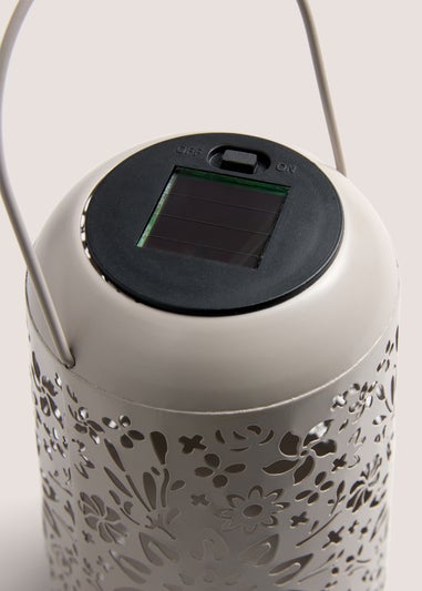 Outdoor Cream Floral Solar Metal Lantern (D11 x H17.5cm)