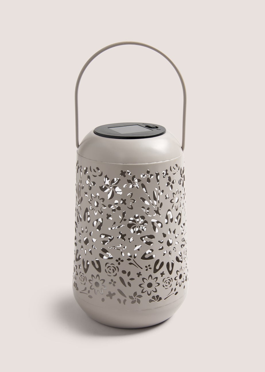 Outdoor Cream Floral Solar Metal Lantern (D11 x H17.5cm)