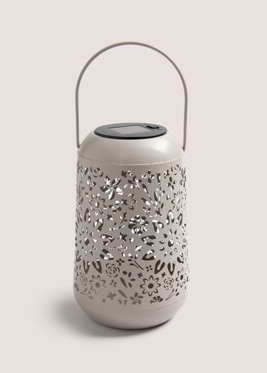Outdoor Cream Floral Solar Metal Lantern (D11 x H17.5cm)