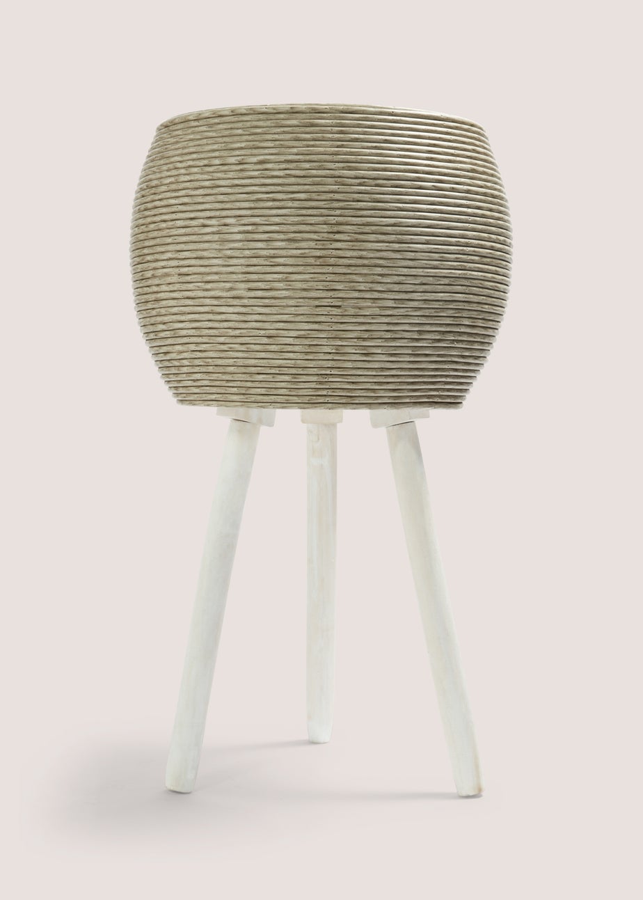 Outdoor Cream Plastic Woven Planter (30cm x 30cm x 60cm)