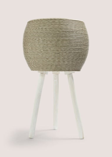 Outdoor Cream Plastic Woven Planter (30cm x 30cm x 60cm)