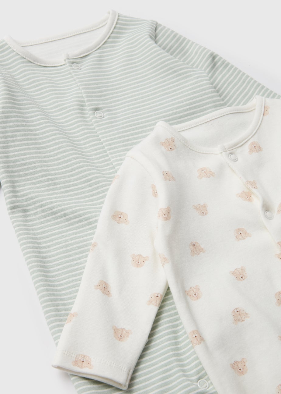 Baby 2 Pack Sage Bear Print Sleepsuit (Newborn-23mths)