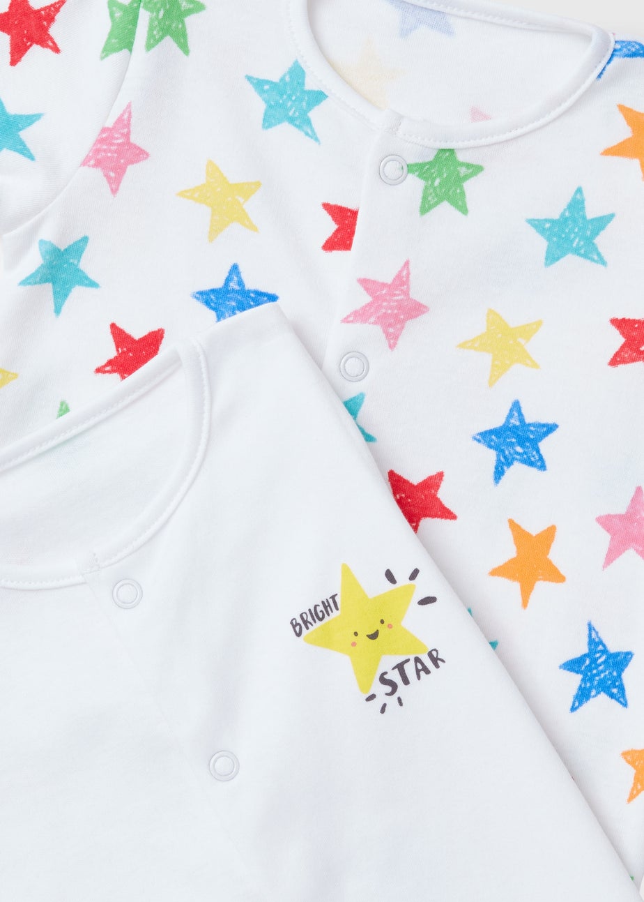 Baby 2 Pack Grey Star Sleepsuit (Newborn-23mths)