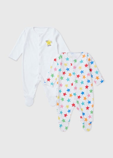 Baby 2 Pack Grey Star Sleepsuit (Newborn-23mths)