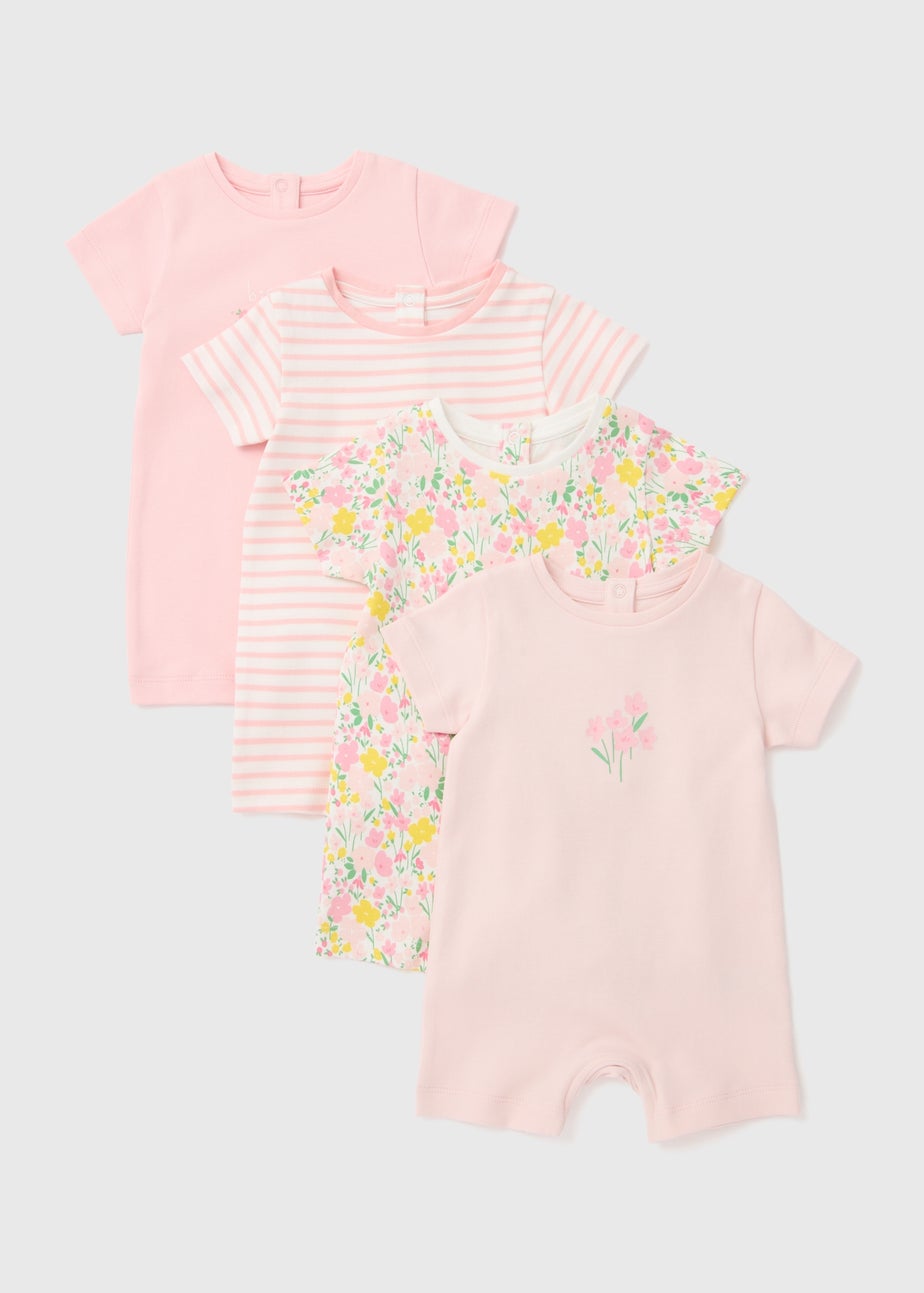 Baby 4 Pack Multicoloured Floral Rompers (Tiny Baby-18mths)