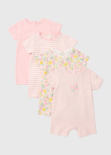 Baby 4 Pack Multicoloured Floral Rompers (Tiny Baby-18mths)