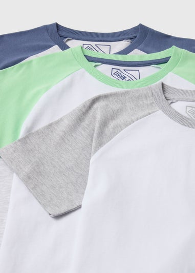 Boys 3 Pack Multicolour Raglan Skate T-Shirts