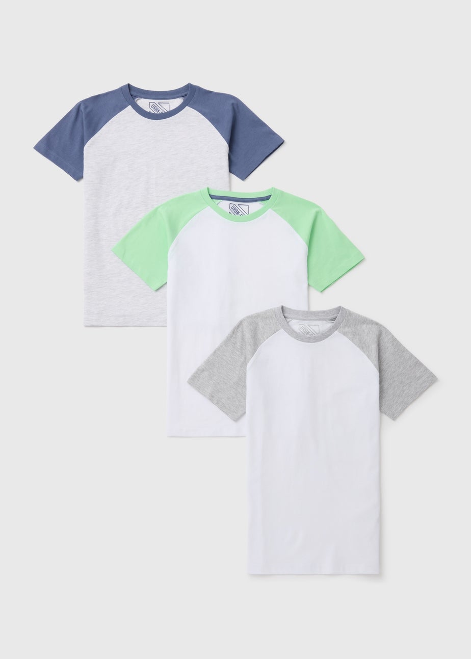 Boys 3 Pack Multicolour Raglan Skate T-Shirts