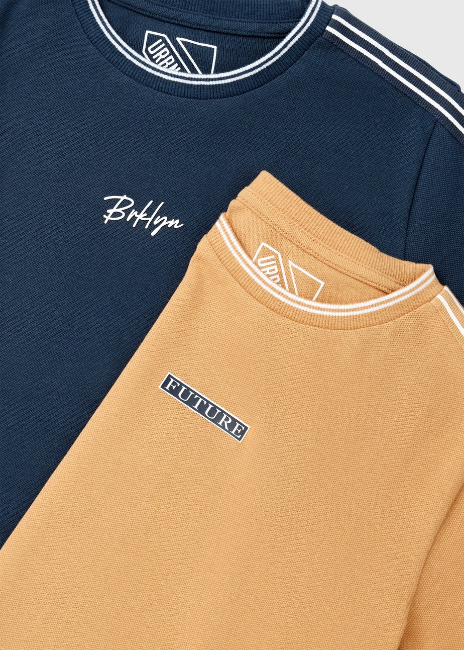 Boys 2 Pack Navy Slogan Tape T-Shirts (7-13yrs)