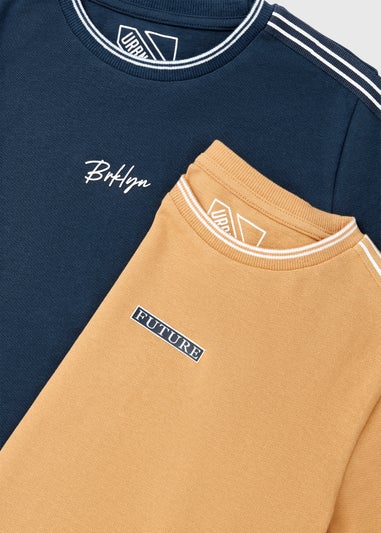 Boys 2 Pack Navy Slogan Tape T-Shirts (7-13yrs)