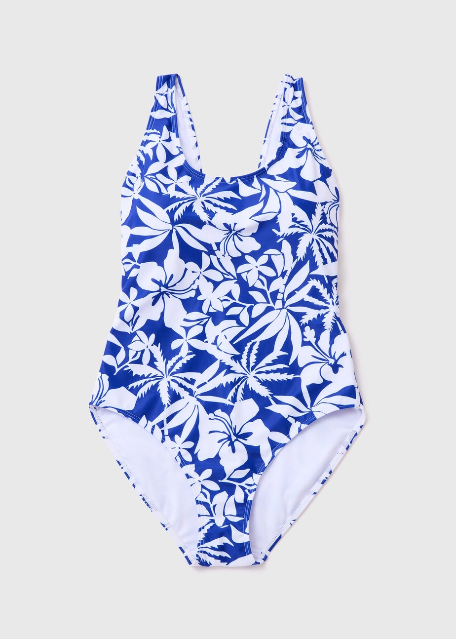 Blue Floral Print Swimsuit