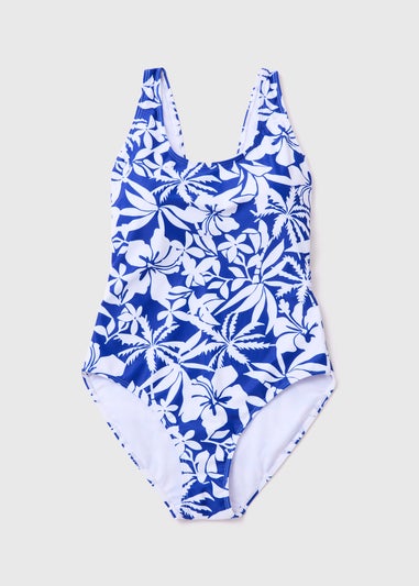 Blue Floral Print Swimsuit