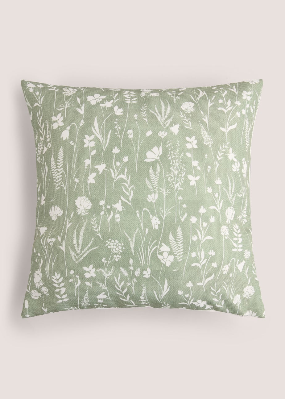 Green Scatter Leaf Print Outdoor Cushion (40cm x 40cm)