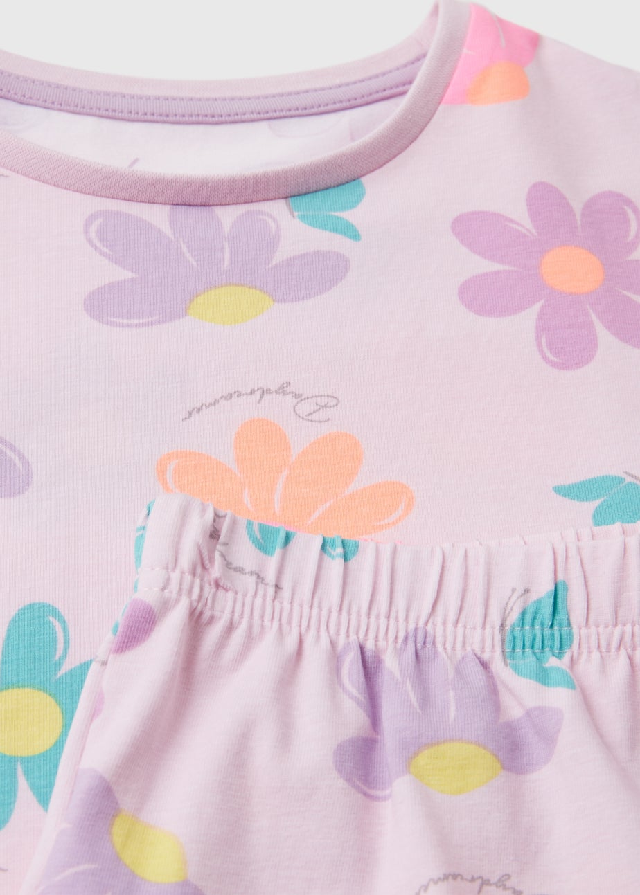 Girls Pink Floral Jersey Pyjama Set (4-12yrs)