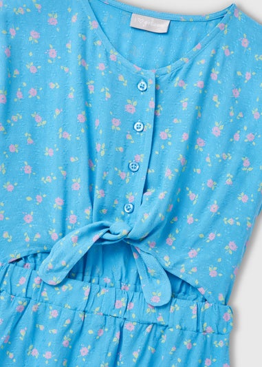 Girls Blue Tie Front Floral Viscose Dress (7-13yrs)