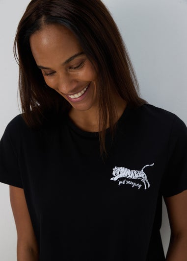 Black Tiger Print Pyjama Shorts Set