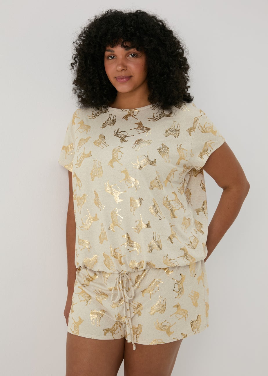 Oatmeal Foil Zebra Print Pyjama Set