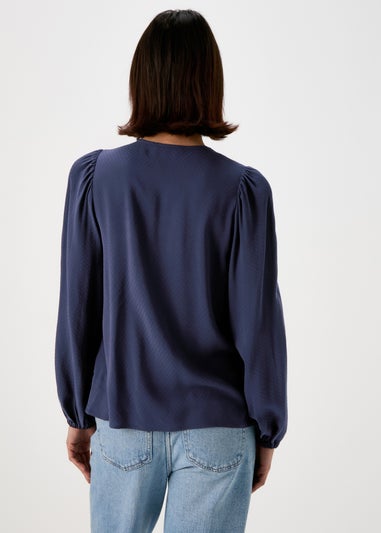 Navy Blue Boho Blouse With Tassels