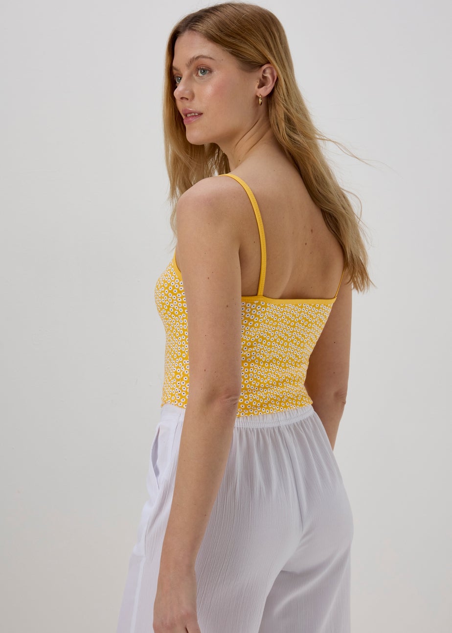 Yellow Daisy Print Basic Cami Top