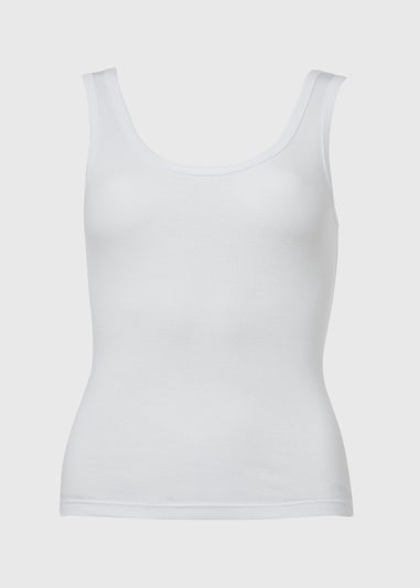 White Ribbed Jersey Scoop Neck Vest